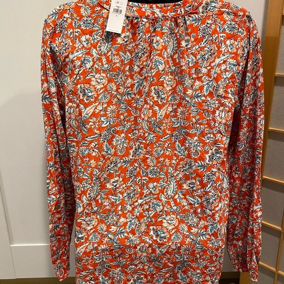 New NWT Old Navy Women Floral V Neck Long Sleeve Blouse Small Red blue - Picture 3 of 5